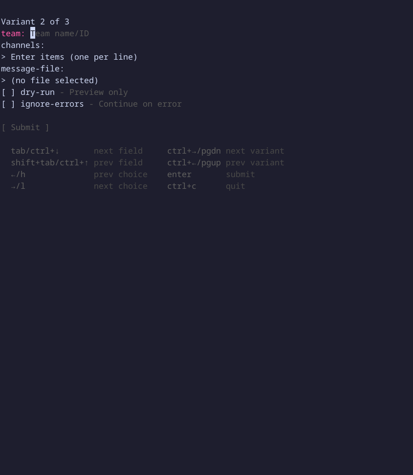 Channels messages send TUI (alternate)