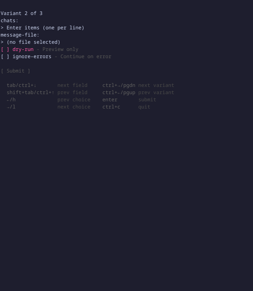 Chats messages send TUI (alternate)