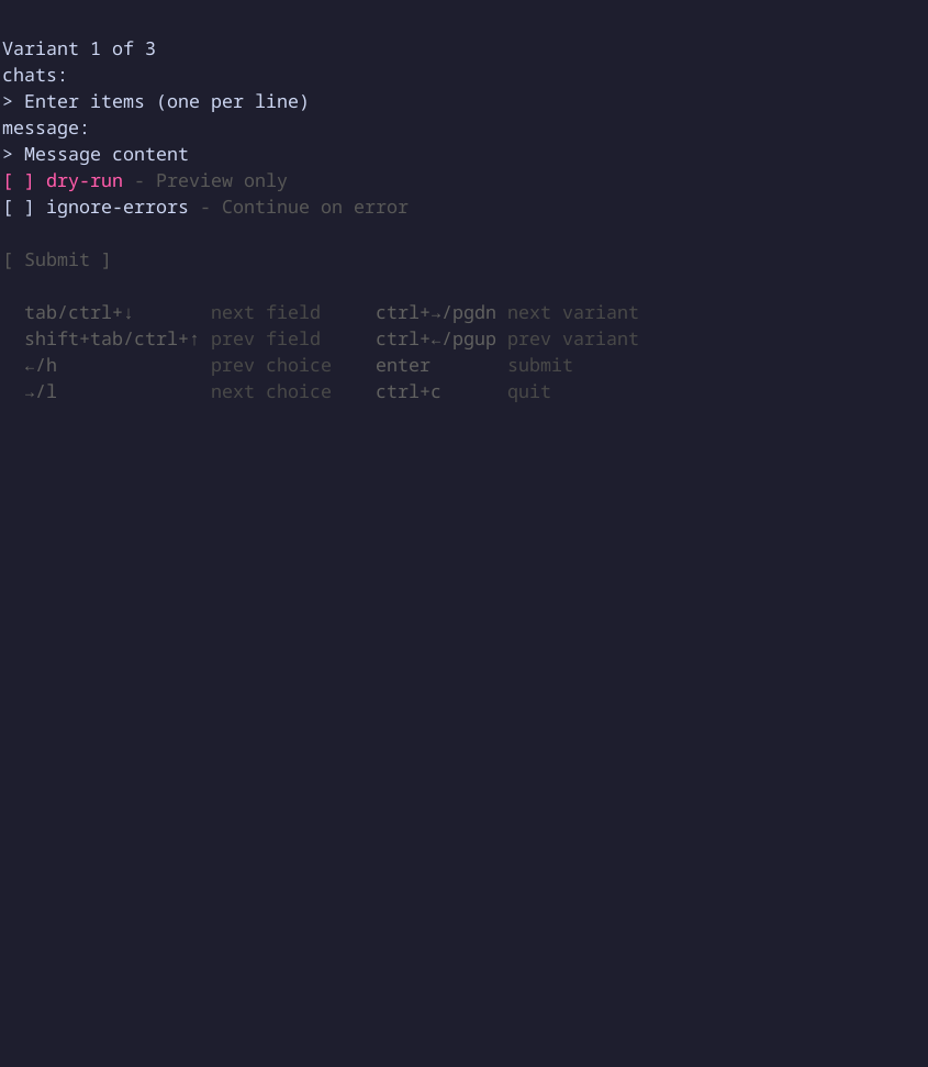 Chats messages send TUI